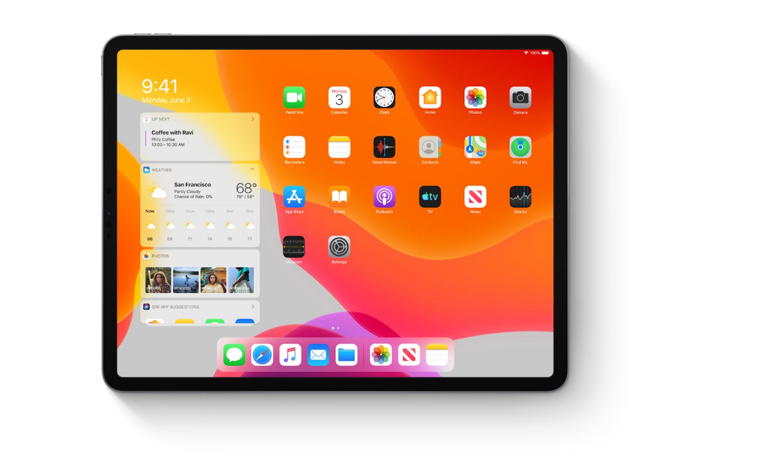 iPadOS I iPadOS kan du holde øye med dagens hendelser i en widget på skjermen.